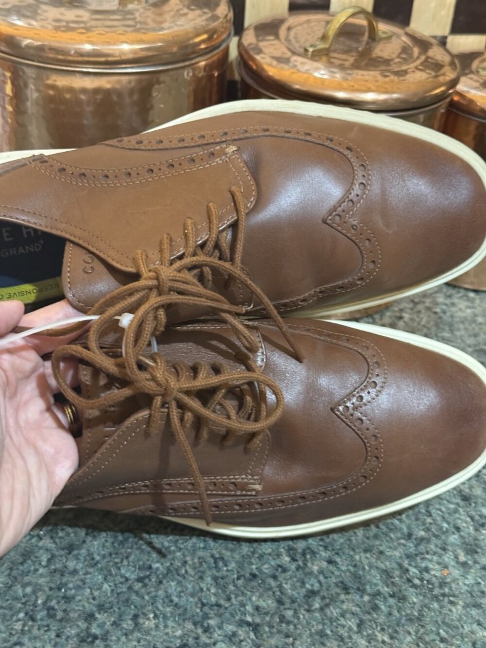 Cole Haan Grand+ Men's Brown Leather Wingtip Oxford Sneakers Size 9.5M - Picture 3 of 7